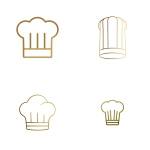 **a graphic design of a minimal tall chef hat icon/symbol made of a single continuous thin line made of brass on a white background** - <@1155839625965883412> (fast, stealth)