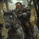 **a dwarf warior mounted on a dappled gray war pony. he is wearing gloves. the mood is alert. detailed natural background, high fantasy atmosphere, anime, --cref <https://s.mj.run/j1nWzMlxF-Y> --cw 0 --v 6.1** - Image #3 <@334398819246538773>
