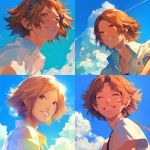 **A close-up portrait of Yosuke Hanamura from Persona 4, in a bright and cheerful summer atmosphere. He is smiling softly under a warm sky filled with blue and white clouds. The lighting is golden and radiant, casting soft highlights on his face and hair. The background evokes a breezy summer day, enhancing the lighthearted and youthful vibe. Rendered in the style of Rella soft, clean lines, expressive features, and beautiful, luminous shading. Use warm tones throughout the composition, with a gentle glow and elegant color transitions. Focus on his gentle eyes and light brown hair moving slightly in the wind. --niji 6** - <@762679659153850410> (fast, stealth)
-# Create, explore, and organize on [midjourney.com](<https://midjourney.com/imagine?from_discord=1>)