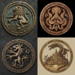 **a sigil of bronze for a mythical port city in a D&D campaign. The city is named Chimera** - <@135050483759841280> (fast)