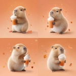 **A cute cosmonautumnal capybara sips pumpkin spice latte, orange gradients, 3D illustration, gradient background, falling leaves --profile aabz69z** - Variations (Strong) by <@937851746712186921> (relaxed)
-# Create, explore, and organize on [midjourney.com](<https://midjourney.com/imagine?from_discord=1>)