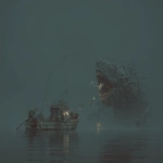 **A fish on a boat trying to eat the fish that was caught on the fishing rod. A fish trying to eat more. A monster whale trying to eat the boat. --s 250 --p 1r2sszs** - Image #4 <@1004623316897771571>