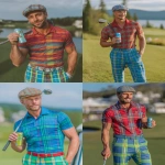 **Realistic photo of a 25-year-old Caucasian male golfer on a real golf course, wearing bold blue and green plaid pants, a red polo shirt, and a plaid newsboy cap. He’s smiling naturally. Holding a driver over his shoulder in one hand and a slim beverage can in his other hand. Realistic skin texture, light stubble, confident posture. Daylight, soft shadows, no filters. Candid style photo taken with a Canon EOS R5 and 85mm lens, shallow depth of field, natural color, no retouching. Looks like a professional lifestyle shoot for a golf brand ad. --v 7.0 --ar 3:4 --quality 2 --s 250 --no illustration, painting, fantasy, anime, 3d, cgi --raw** - <@896806669613408316> (fast)