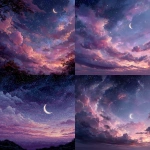 ***purple blue and pink night sky. Stars. Moon. --ar 1:1 --s 250** - <@1073073057415057468> (fast)