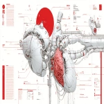 **futuristic anatomical diagram, cyber-biological elements, biomechanical fusion, cyber prosthetics inserts, minimal typography labels, clean layout inspired by old scientific atlases representing synthetic pancreas organ and cells, in the mood of Ghost in The Shell, transparents parts, digital illustration, red accents, white background, suitable for a magazine cover --ar 16:9** - Image #1 <@153912116150140929>