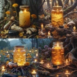 **A mason jar of glowing golden oil set among burdock roots, dandelion, and ginger, with a Black Onyx stone resting nearby. The background is winter forest soil, roots winding through dark earth. Candlelight glows softly, symbolizing discipline and devotion. Rich textures, warm golden light, sacred herbal imagery, high detail, ethereal atmosphere. --v 6.0 --s 750** - <@1090630909448949831> (fast)
-# Create, explore, and organize on [midjourney.com](<https://midjourney.com/imagine?from_discord=1>)