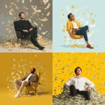 **Conceptual portrait of a smiling successful handsome young man sitting relaxing carelessly, airily and light-heartedly enjoying his success surrounded by his gold and money. Generative AI** - <@1368542362770477158> (fast)