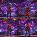 **cyberpunk mechanical snake den with angry chrome snakes, neon purple and orange theme. cyberpunk woman standing in foreground with back to camera, holding a pilot helmet** - Variations (Strong) by <@820024234734518302> (fast)
-# Create, explore, and organize on [midjourney.com](<https://midjourney.com/imagine?from_discord=1>)