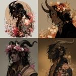 **a handsome tiefling with long black messy hair and demonic bronze skin. Mix in many flowers and fey inspirations as you can, all in a DND art-style** - <@195677639254605827> (fast)
-# Create, explore, and organize on [midjourney.com](<https://midjourney.com/imagine?from_discord=1>)