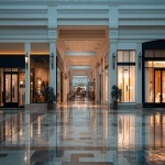 **a row of stores inside a mall, front-facing facade, --ar 16:9** - Image #2 <@1093082509220253776>