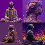 **Infinitely psychedelic + meditating yogi + neural networks + neon flowers in braided hair + heavily influenced by album artwork by Storm Thorgerson + solid purple background. Ultrahigh resolution + greg rutkowski --v 7.0** - <@927570845549858886> (fast)
-# Create, explore, and organize on [midjourney.com](<https://midjourney.com/imagine?from_discord=1>)