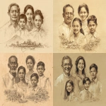 **Light sepia background, Filipino family portrait: elderly man in barong Tagalog, young woman in terno, girl in baro't saya, boy in camisa de chino. Diverse facial features, traditional clothing details, duo-tone sepia rendering focused on eyes. Bottom: continuous sketch of Mayon Volcano, Chocolate Hills, Vigan houses, jeepney front, Philippine eagle, tarsier, bangka boat and rice terraces in fine sepia lines. Aspect ratio: 26:21 --ar 26:21 --v 7.0 --raw** - <@784634744074665994> (fast)
-# Create, explore, and organize on [midjourney.com](<https://midjourney.com/imagine?from_discord=1>)