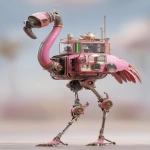 **a 3d rendered image of an industrial-style flamingo robots with a glass chest head and african flag colour scheme metallic metal, an ultra-detailed illustration in the style of Atey Ghailan and Jacek Yerka, ultra-high resolution, in a dynamic pose, 4k --ar 13:20** - Image #2 <@1087506013407695028>
