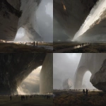 **vertical roads, natural arch bridges, thundering massive cracks in the earth to the abyss,photo, architectural, white organic smooth concrete bunker in marshlands and grass fields, giant stadium Opera house, misty atmospheric conditions, crowds of hovering people, giant boulders levitating in the sky, lens flare as ships travel past, moonstone traffic light drones above the road, realistic lighting, spire, huge structure, orange lights, waterfall, war, Image #4 white willow trees, crepuscular rays <@1077492926550134864> Image #4 <@1077492926550134864> --v 7.0 --p 3yk8su5** - <@1077492926550134864> (fast)