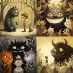 **where the wild things are. But the wild things are cats. children's book illustration** - <@911637101290877029> (relaxed)