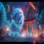 **A sacred Shinto shrine designed as "EmiEmi Shrine", standing on a cosmic path of starlight, with a grand red torii gate glowing before Earth in the background. Around the Earth, other majestic planets like Saturn with glowing rings and Jupiter with colorful storms float in the cosmos, enhancing the divine scale. Visitors feel as if they are arriving for an online shrine worship. The shrine radiates divine golden light, mystical energy flows, ethereal mist drifts around, with sacred lanterns and floating words of light (kotodama). A harmonious blend of Japanese tradition and cosmic fantasy, cinematic, ultra-detailed, photorealistic yet dreamlike, barnacle --ar 16:9 --v 6.0** - Image #3 <@1027927772519211120>