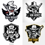 **Modern sports crest, mascot from <https://s.mj.run/U4wQtvZv59s> with heavy outline, bold sans serif "DON HICKEY SHARP SHOOTERS", minimal shading, high contrast --v 6.0 --ar 1:1** - <@1007735812500246591> (fast)