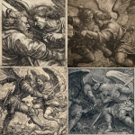 **An Albrecht Dürer woodcut artwork, that shows a brutal fight between the devil and archangel Michael, sacred and dark atmosphere, spiritual tension, Renaissance engraving aesthetics, balanced composition, --ar 1:1** - <@884203831829868576> (fast)
-# Create, explore, and organize on [midjourney.com](<https://midjourney.com/imagine?from_discord=1>)