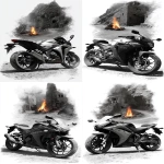**a speeder motorbike standing on a rocky road, in the background on the winding road there is a bonfire with a flame --ar 3:5 --s 750 --sref <https://s.mj.run/PapqrsDryp0>** - Remix (Strong) by <@1167122440648937554> (fast)