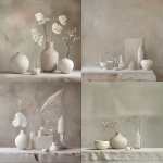 **still life composition in PANTONE 11-4201 (Cloud Dancer), delicate ceramics, glass, and natural textures, soft matte finish, minimal and elegant arrangement, fine art photography, high-detail --ar 1:1 --v 6.0** - <@1124732812239589386> (fast)