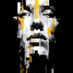 **an abstract face created with bold fragmented strokes, each stroke is short and separate, each stroke just highlight some part of the face, black background, white strokes ar 16:9 --v 7.0** - Image #2 <@596991077408309248>
