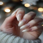 **champagne micro-glitter chrome nails, ombré fade effect, diffused shimmer, soft champagne tones, neutral nail base, elegant feminine fingers, cozy winter aesthetic, soft glow photography --v 6.0 --ar 2:3 --raw** - Image #2 <@1321895242076520463>