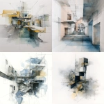 **An abstract architectural drawing series visualizing distorted spatial perception, layered ink and watercolor textures representing anxiety, breath, and memory. Faint architectural lines warping around emotional atmospheres, fog-like washes over skewed hallways and compressed ceilings, surreal perspective, soft pastel tones blending into dark graphite lines, mood-driven scale shifts, architectural surrealism, hand-drawn aesthetic, faint traces of human gesture, ephemeral overlays style of Paul Noble and Julie Mehretu, white background, high-resolution, conceptual drawing style."** - <@758613135564996639> (fast)
-# Create, explore, and organize on [midjourney.com](<https://midjourney.com/imagine?from_discord=1>)