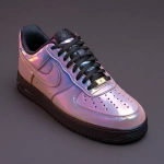 **custom air force 1 shoes designed as an iridescent light pink colorway. the shoe laces should be black leather. the nike check should be black. resolution is hyper realistic. show details in the leather material.** - Image #4 <@917332670239895563>