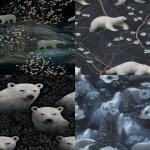**art deco black background nature polar bears --ar 4:7 --weird 123 --chaos 66 --s 666 --exp 42 --tile** - <@342505012569833472> (fast)
-# Create, explore, and organize on [midjourney.com](<https://midjourney.com/imagine?from_discord=1>)