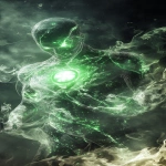 **Green Lantern as Behold The Sacred Aventurine One, green glowing mist, spiritual --ar 9:16 --style raw --p 75s6eit** - Image #2 <@1054482006731395092>