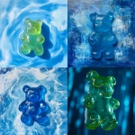 **a gummy bear aventurine floating in a blue canvas** - <@1334544548919115807> (fast)