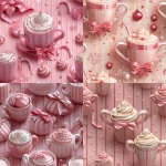 **seamless pattern design featuring pink ceramic hot cocoa cups, candy cane stripes, satin pink bows, soft white snowflakes, pastel pink vertical stripes in the background, adorable cozy winter aesthetic, smooth shading, gentle highlights, kawaii sweet style, clean and crisp edges, no clutter, --tile --ar 1:1 --v 6.0 --s 750** - <@1094715673021796435> (fast)
-# Create, explore, and organize on [midjourney.com](<https://midjourney.com/imagine?from_discord=1>)