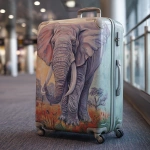 **Travel suitcase painted with elephant motif on the outside, back space at the airport** - Image #4 <@847871507090112512>