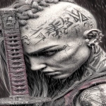 **orc woman, fangs, in the heavy hard rain, tempest, lightining, incandescent katana, tattooed head, super vitreous blank white eyes like empty blind eyes, editorial illustration of a young cyberpunk Asian girl warrior, punk hair cut half bald, from the underground cluber Tokyo drift club subculture, dendrokinetic Gang tattoo, blurred makeup, angry, kanji, --ar 3:5 --raw --p f6gpn1a sw3hfp8 r1wtmgi --stylize 750 --v 7.0** - Image #4 <@1054482006731395092>