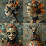 **A full-length picture of a woman with chess, mask multicolor, fish, bird, painting by Naoto Hattori, Didier Lourenço, Kelly McKernan and Hieronymus Bosch --quality 2 --stylize 750 --v 6.1** - <@1051616081585905745> (relaxed)