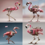 **a 3d rendered image of an industrial-style flamingo robots with a glass chest head and african flag colour scheme metallic metal, an ultra-detailed illustration in the style of Atey Ghailan and Jacek Yerka, ultra-high resolution, in a dynamic pose, 4k --ar 13:20** - <@1087506013407695028> (relaxed)