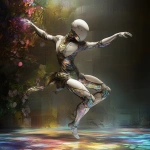 **<https://s.mj.run/kPsGh_-KWJ0> <https://s.mj.run/-qquprwLscw> futuristic android manneqin dancing, white latex armor, leviathan landscape lithograph imagery, enigma, double exposure, dark backgrpund, holographic ink prismatic pastoral pointillism, ar 5:7 --profile s4f9d7g --v 6.1** - Image #3 <@1071135204846096475>