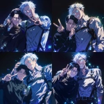 **Still taken shot from anime episode - Levi Ackerman from Attack on Titan and Satoru Gojo from Jujutsu Kaisen. Gojo has white hair, his arm around Levi's shoulder and is posing with a big smile and making a peace sign, Levi has black hair, has his arms crossed and looks slightly annoyed against a black background with sparkles in the art style of attack on titan anime. Friendship-style pose, Anime TV art style, attack on titan, jujutsu Kaisen. Uniform details, beautiful lighting, anime art, manga --niji 6** - Variations (Strong) by <@774763495555072010> (fast)
