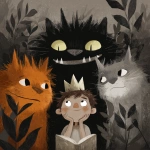 **where the wild things are. But the wild things are cats. children's book illustration** - Image #3 <@911637101290877029>