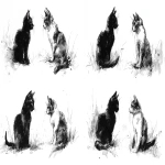 **two cats one black one grey & white in loose, rough sketchy pen and ink sketch style --ar 16:9** - Variations (Strong) by <@1061324437334544496> (fast)