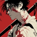 **original anime character, hand-drawn portrait style, thick bold outlines, clean cel-shading, visible sketch lines, crosshatching on fabric folds and underlying anatomy, ultra-detailed line art with zero clutter, sharp and defined facial features, full-color rendering, high visual clarity of face and body, character-centered composition include multiple perspective variants: frontal heroic close-up (face and torso squared), three-quarter angle showing jawline and stance depth, low-angle upward shot for size and presence, high-angle downward for clothing detail, side profile close-up with flowing fabric and sharp expression uncluttered background, zero special effects, only character and clothing, emphasis on silhouette, expression, pose, and detailed costume, anime character design with clear visual logic --niji 6 --raw** - Image #1 <@266429059049848832>