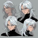 **original anime character, hand-drawn portrait style, thick bold outlines, clean cel-shading, visible sketch lines, crosshatching on fabric folds and underlying anatomy, ultra-detailed line art with zero clutter, sharp and defined facial features, full-color rendering, high visual clarity of face and body, character-centered composition include multiple perspective variants: frontal heroic close-up (face and torso squared), three-quarter angle showing jawline and stance depth, low-angle upward shot for size and presence, high-angle downward for clothing detail, side profile close-up with flowing fabric and sharp expression uncluttered background, zero special effects, only character and clothing, emphasis on silhouette, expression, pose, and detailed costume, anime character design with clear visual logic --niji 6 --raw** - Image #2 <@266429059049848832>