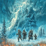 **geomagnetic storm in an apocalyptic tolkienesque world, human, elves, gnomes, and dwarfs can be seen running about in panic --ar 16:9 --p rp5dxji --v 7.0** - Image #4 <@480446086046154782>