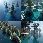**floating ocean colony for native human, inspired by mangroove structure, high tech and futuristic --ar 16:9 --v 7.0** - <@959777835499798548> (fast)