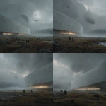 **photo, architectural, white organic smooth concrete bunker in marshlands and grass fields, giant stadium Opera house, misty atmospheric conditions, crowds of hovering people, giant boulders levitating in the sky, lens flare as ships travel past, moonstone traffic light drones above the road, realistic lighting, spire, huge structure, orange lights, waterfall, war, Image #4 <@1077492926550134864> --v 7.0 --p 3yk8su5** - Variations (Strong) by <@1077492926550134864> (fast)
-# Create, explore, and organize on [midjourney.com](<https://midjourney.com/imagine?from_discord=1>)