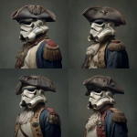 **a stormtrooper dressed as a revolutionary war hero, he wears a tri-fold hat** - Variations (Strong) by <@991616868857172059> (fast)
-# Create, explore, and organize on [midjourney.com](<https://midjourney.com/imagine?from_discord=1>)