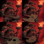 **A dungeons and dragons style comic book illustion of a muscular female pit fiend devil holding a flaming mace and wearing a crudely crafted iron helm that covers her eyes, horns and spikes should come out of her dark red skin, bits of crude armor --v 7.0 --ar 2:3** - Pan Down by <@478047972412620803> (fast)