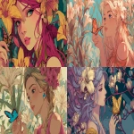 **An illustration with intense tones of a spring's goddess in 3/4 view holding a butterfly in her hand and wearing a lily in her hair, in colorfull and anime style. --ar 16:9 --v 7.0** - <@1068240844349509652> (fast)