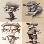 **character design, in style of children's book illustration with caricature with black and white ballpoint pens with grey marker shadow areas, sepia or grey paper; high resolution, ultra-high definition, high detail, high quality --ar 35:53 --p cmzs2dz --v 6.1 --raw** - <@1202719359680774145> (fast)