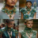 **ancient roman jewelry with delicate carved flowers, made from polished green dolomite crystal, on the runway of a fashion show in Milan --ar 16:21 --s 750 --v 7.0** - <@1064451214823129168> (fast)